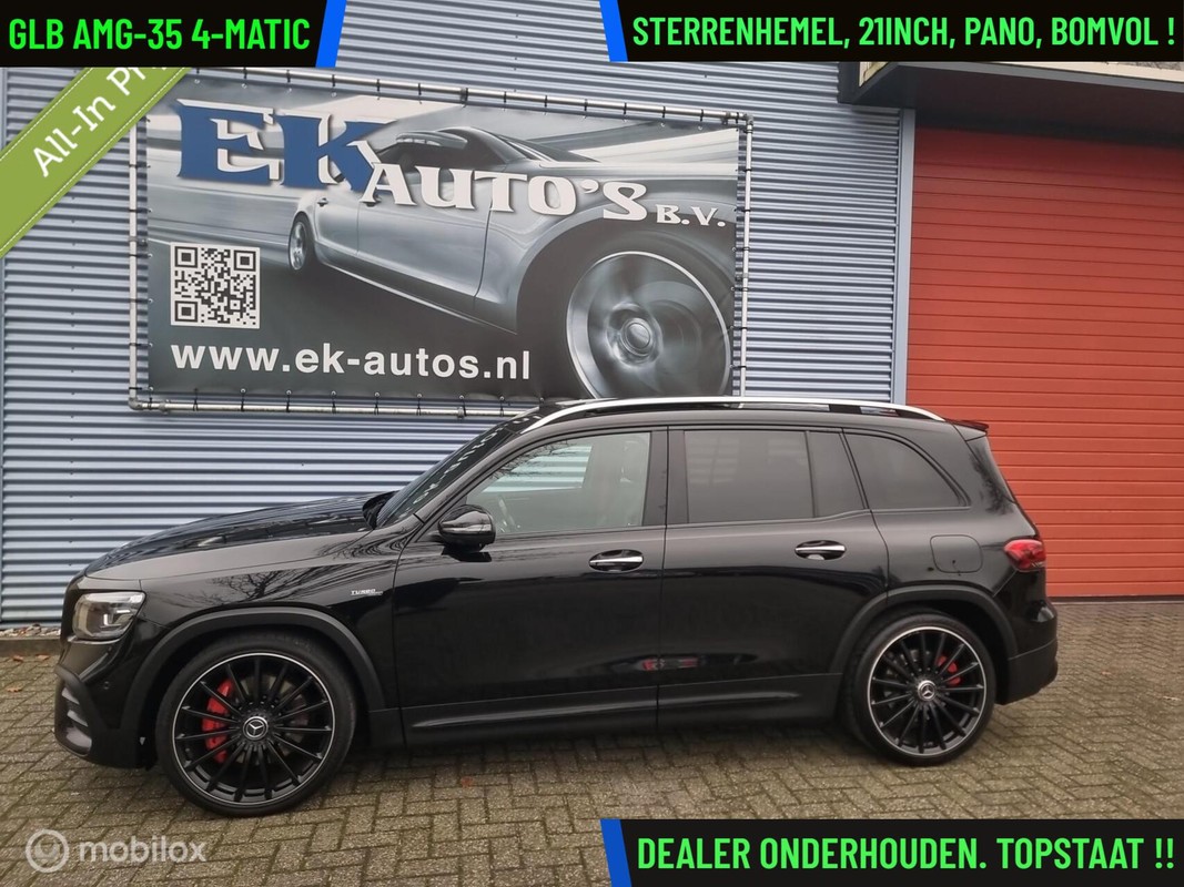 Mercedes-Benz-GLB-AMG 35 4MATIC Sterrenhemel, 21inch, Pano, Vol ! | Lease One en Lenen op Maat maken het mogelijk! Mercedes-Benz-GLB-AMG 35 4MATIC Sterrenhemel, 21inch, Pano, Vol ! | Lease One en Lenen op Maat maken het mogelijk!